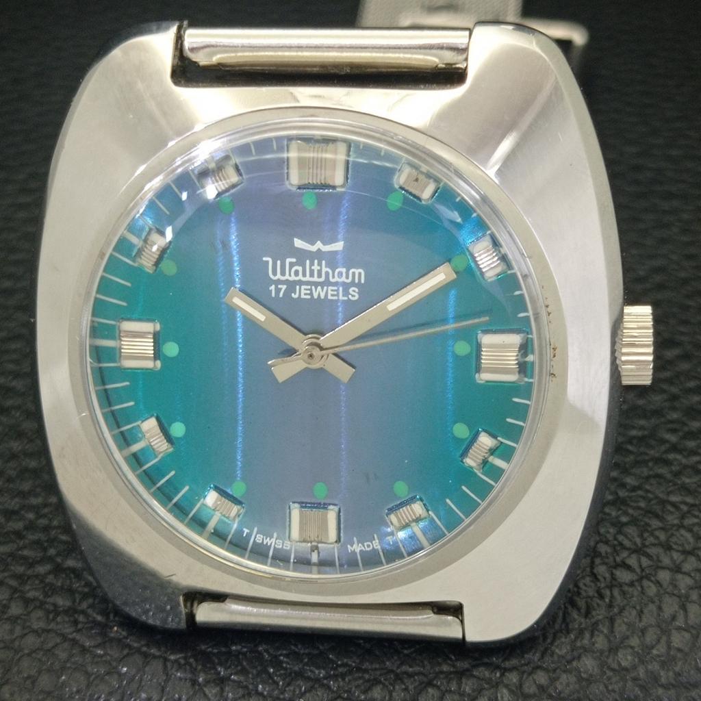 VINTAGE WALTHAM HAND-WINDING SWISS MENS BLUE COLOR DIAL WRIST WATCH a701966-1 R207-a701966