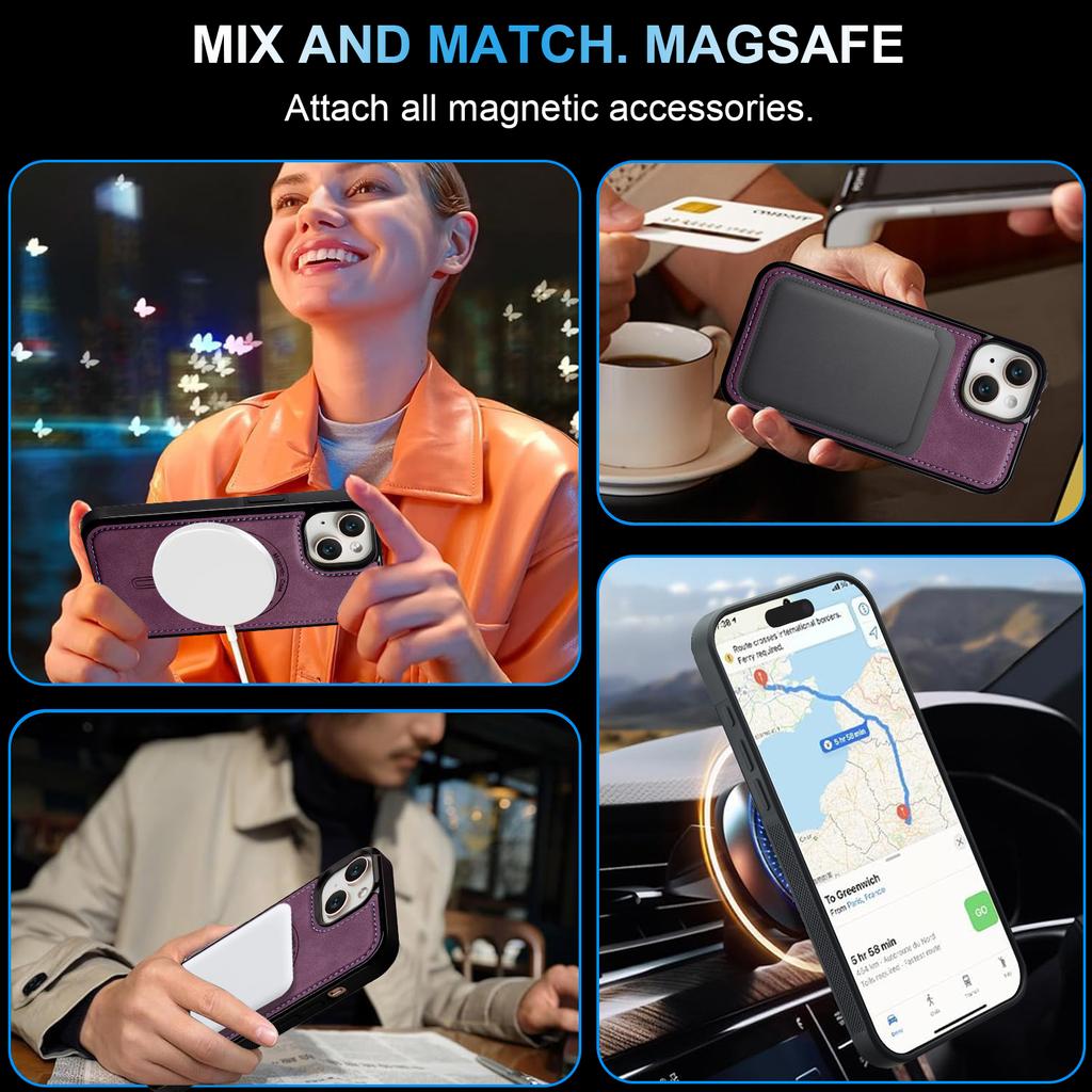 LC.IMEEKE L6 For iPhone 15 Plus/14 Plus Case PU Leather Coated PC TPU Phone Cover Compatible with MagSafe