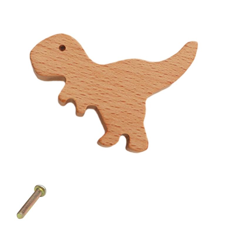 Natural Wood Cabinet Knob Lovely Dinosaur Drawer Pulls Decorative Furniture Handles for Children Room Wardrobe Knob