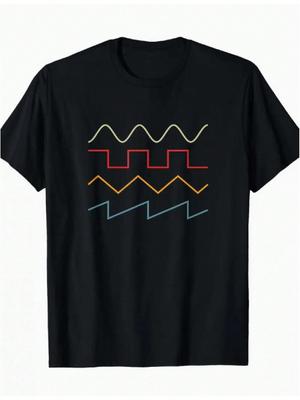Unisex's Vintage Synthesizer Print T-Shirt With Red/Blue/ Oscillator Wave Design - Soft Machine-Washable Music Tech Apparel Suitable For Concerts, Stu