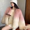 Manteau en fausse fourrure pour femme, mode dégradé de couleurs, automne hiver, élégant, chaud, vêtements d'extérieur, vestes en fausse fourrure pour dames
