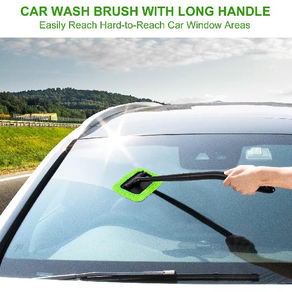 XINDELL Windshield Cleaner Tool – 22" Portable Car Window Cleaning Brush, Ergonomic Handle, Microfiber Pads For Streak-Free Glass Cleaning, Auto