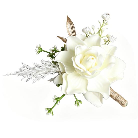 Men Simulated Rose Corsage Lightweight Compact Size Brooch Forest Style Suit Decoration with Green Leaves Vine Elements Prom Floral Accessory