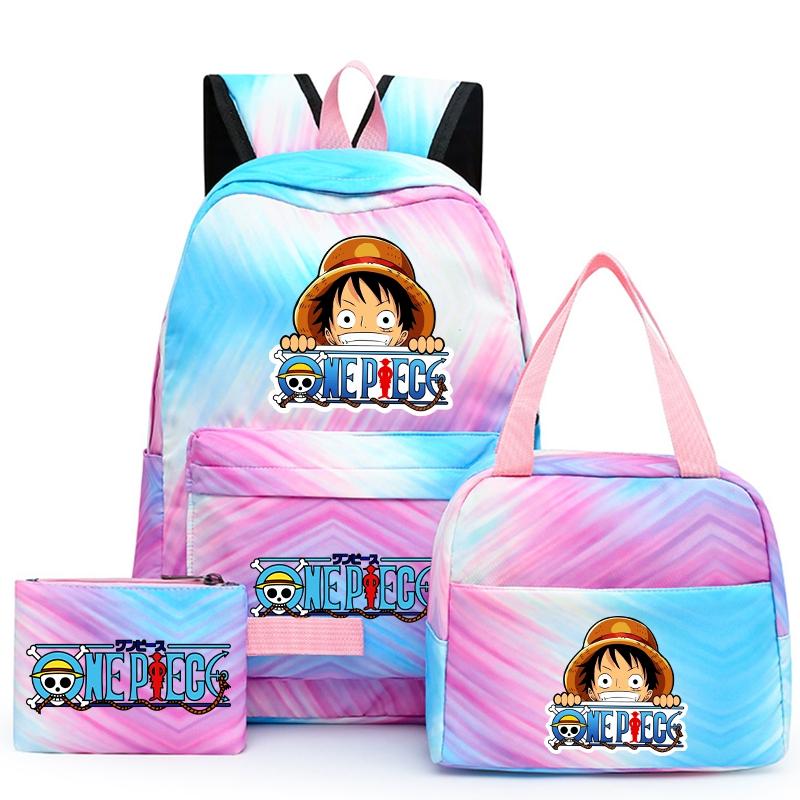 3Pcs/set Anime One Piece Backpack for Girls Boys Back To Schoolbag with Lunch Bag Student Bookbag Men Women Travel Bag Mochil