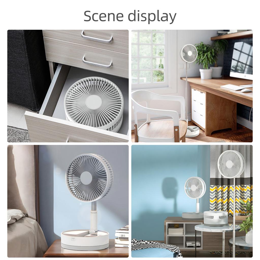 9-inch Portable   Fan 10800mAh Battery Type-C Rechargble Oscillating Standing Fan with LED Night Light Remote Control Telescopic 4 Speed Quiet 