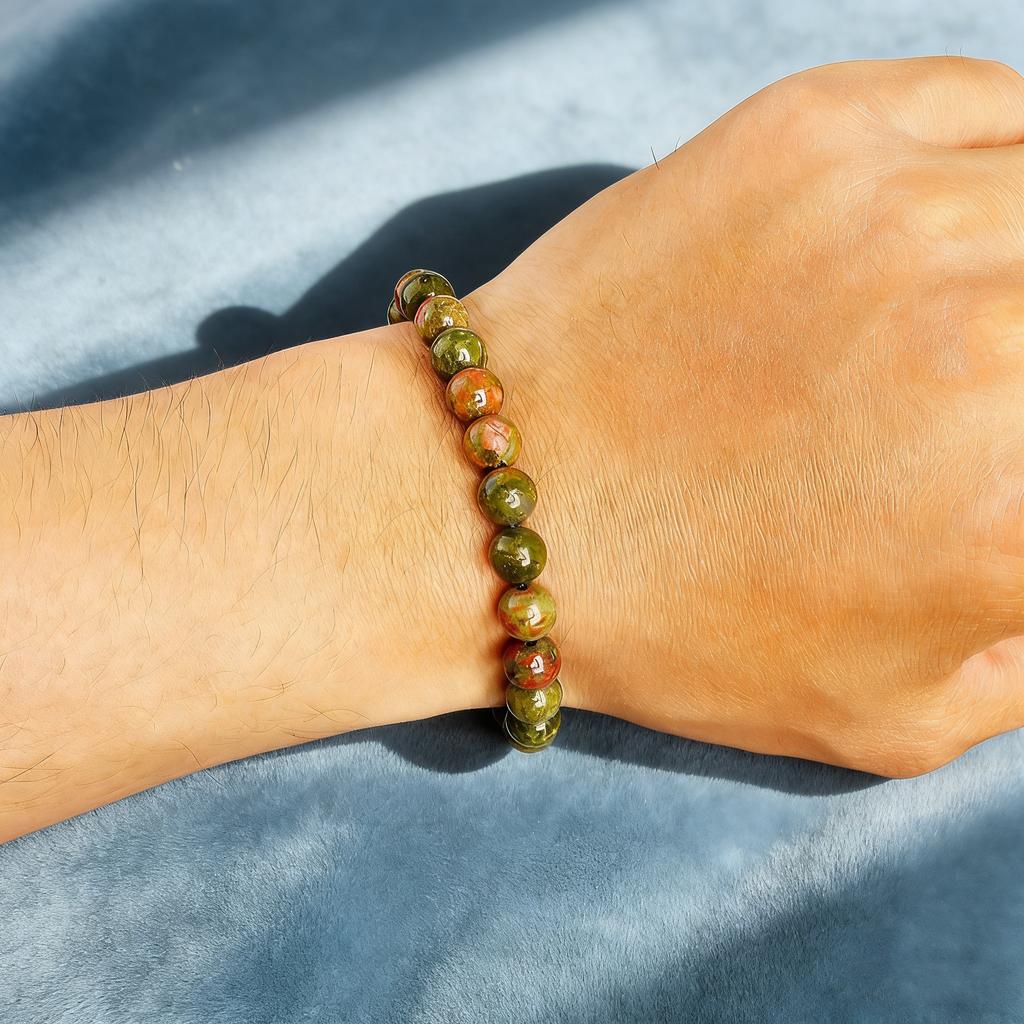 Natural Stone Bead Bracelet Unakite 6 8 10mm Healing Reiki Vitality Charm Bracelet Handmade Round Beads Mens Womens Gift Jewelry