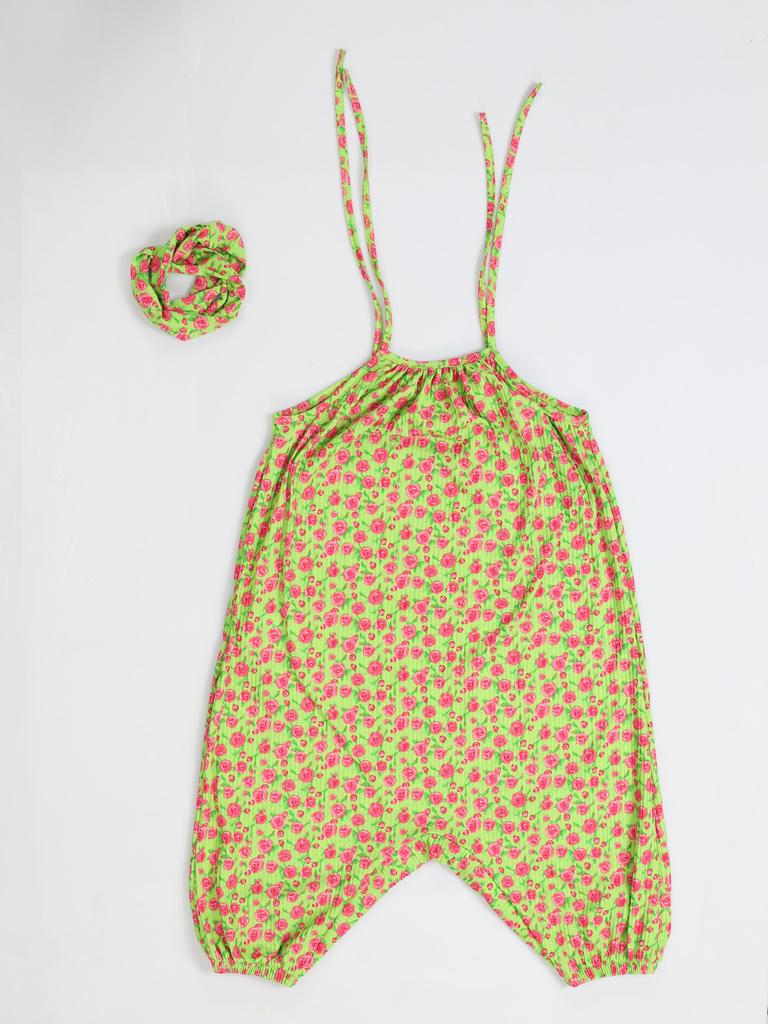 Pistaziengrüner Mädchen-Overall + Stirnband