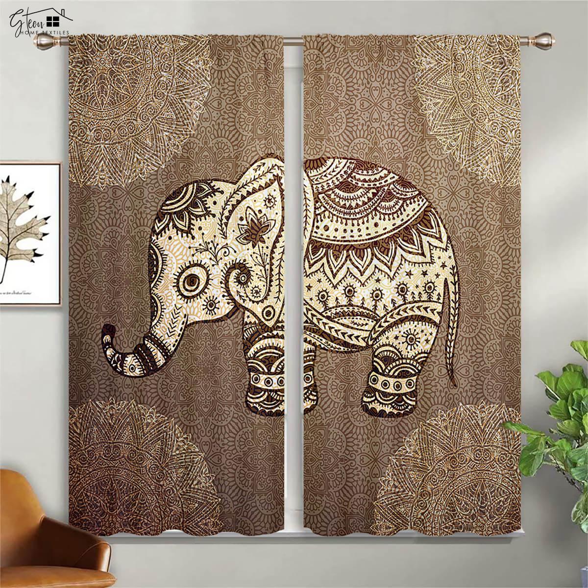 

Декоративные шторы с рисунком слона в скандинавском стиле, фон для прямых эфиров интернет-знаменитостей, для спальни в хостеле, шторы с 3D-печатью, 2 шт. W50xH130(CM)x2PCS&Grommet Top