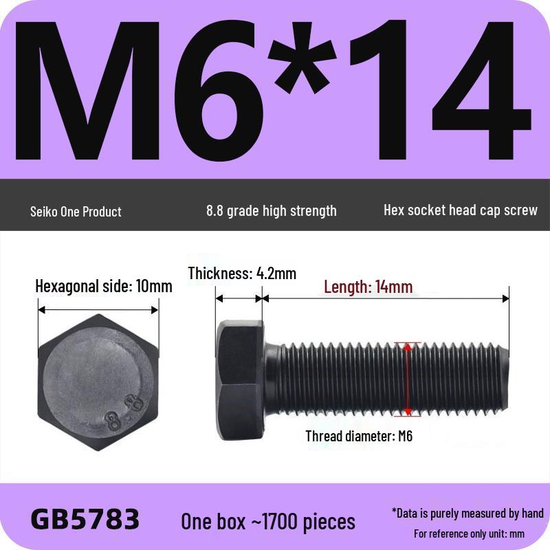 Black High-Strength Grade 8.8 Hex Bolt Screw Set (M4-M12)