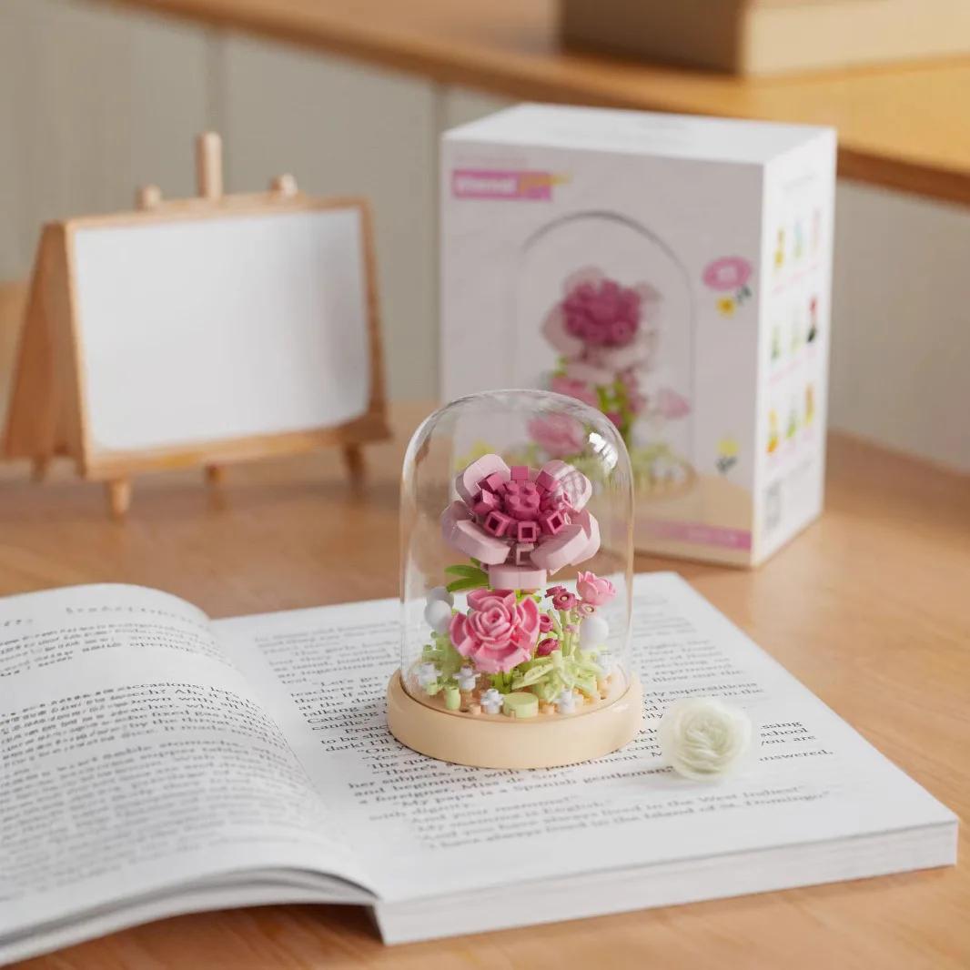 

Наборы мини-цветов из строительных блоков, игрушка, 3D ботанический декор с витриной, идеальный подарок на День матери, дни рождения, сувениры для вечеринки