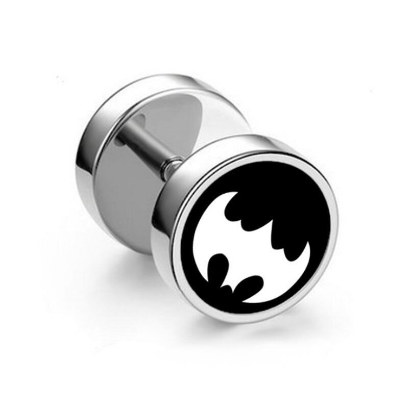 1Pc Punk Black Stainless Steel Round Stud Earrings Women Men Gothic Tunnel Barbell Dumbbell Earings Ear Piercing Zircon Gifts