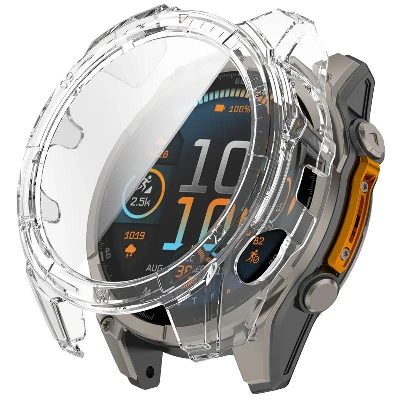 

Чехол-бампер из стекла+ПК для Garmin Fenix 8 51мм 47мм 43мм AMOLED Solar Защитное стекло Защитная крышка Аксессуары Fenix 8 47mm AMOLED прозрачный