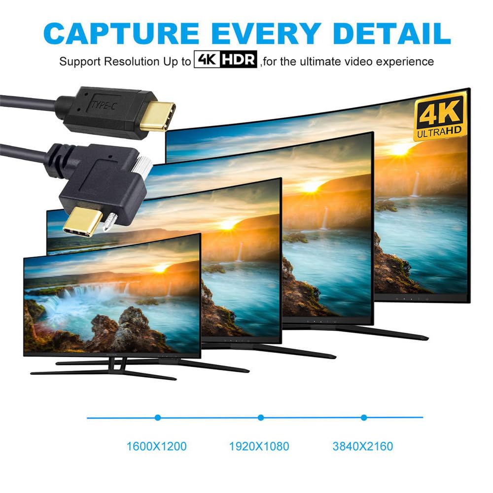 Xiwai USB Extension Male To Panel Mount with Single Thumb Screw 90 Degree 10Gbps Data Cord for Monitors and Hard 3.1 Cable, Type-C USB-C Lock,