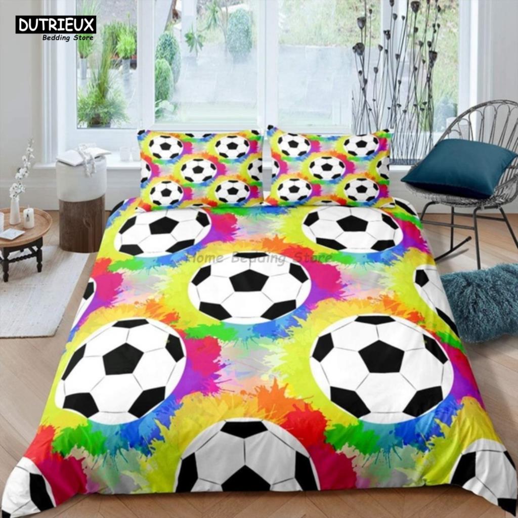White Black Football Bedding Set Ball Sports Bed Linen Double Queen King Twin Full Size Boys Teens Soccer Duvet Cover Set Gifts