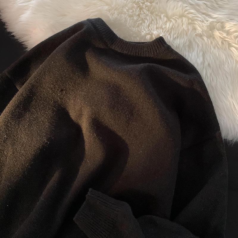 

Men s Solid Color Loose Wool Sweater - Autumn/Winter Hong Kong Style, Crew Neck, Casual Versatile Knit. 2XL