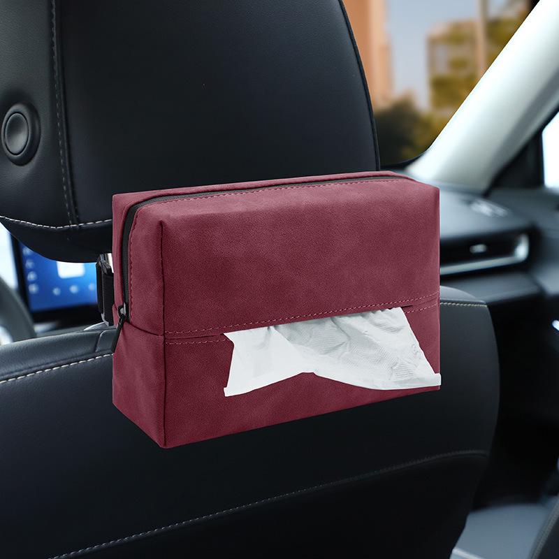 Suede Car Tissue Holder – Universal Hanging Drawstring Box for All Car Models
