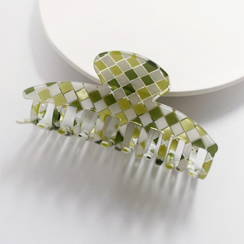 Multicolor Plaid Hair Claw French Design Non Slip Acetate Hollow Hair Barrettes Ponytail Decoration Fashion Hair Props