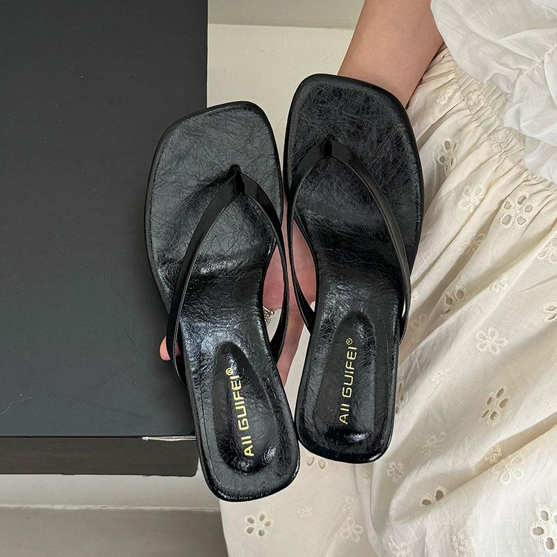 Fashion Fashion Square Toe Women 4CM Heels Slippers Slides Sandals Summer Casual Female Flip flops Ladies Thin Heel Slippers Shoes Pumps
