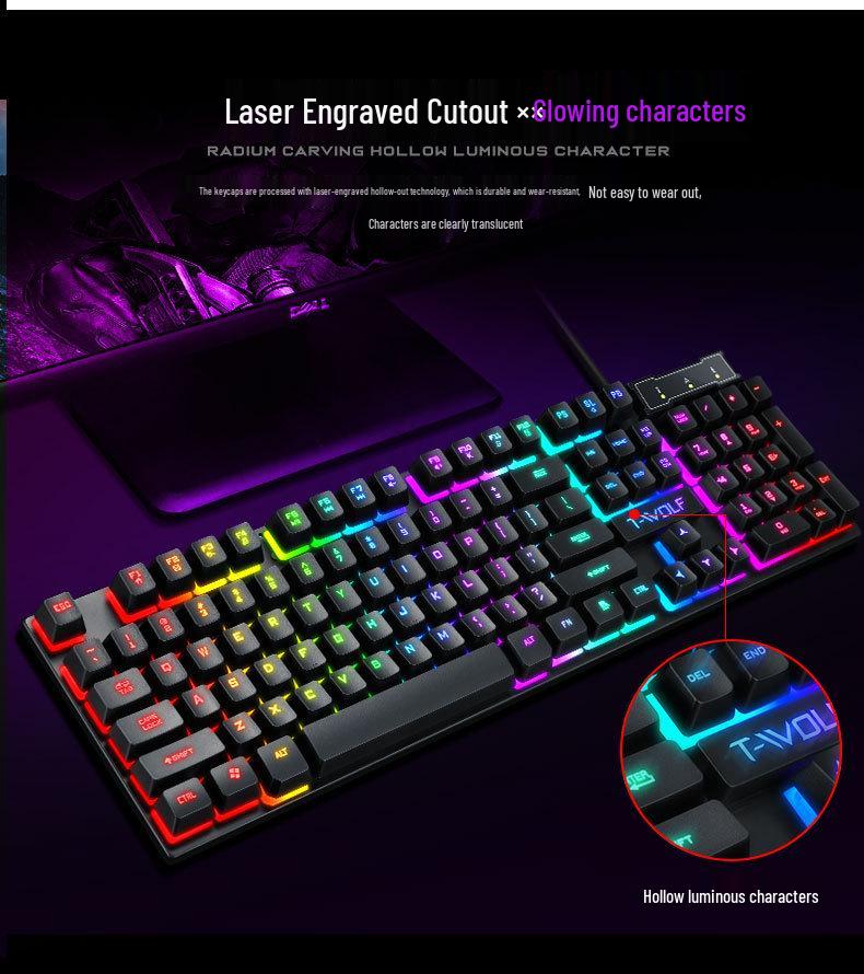 T-WOLF T20 Thunderwolf Backlit Gaming Keyboard - Wired, Multilingual (Arabic, Spanish, Russian).
