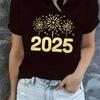 2025 Letter Print Casual Short Sleeve T-shirt, Medium Stretch Crew Neck Tee for Women, All Season Comfortable Summer Top