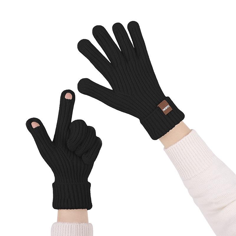 iwarm fashion men's and women's autumn and winter extended wool gloves outdoor riding warm knitted touch screen split-finger gloves
