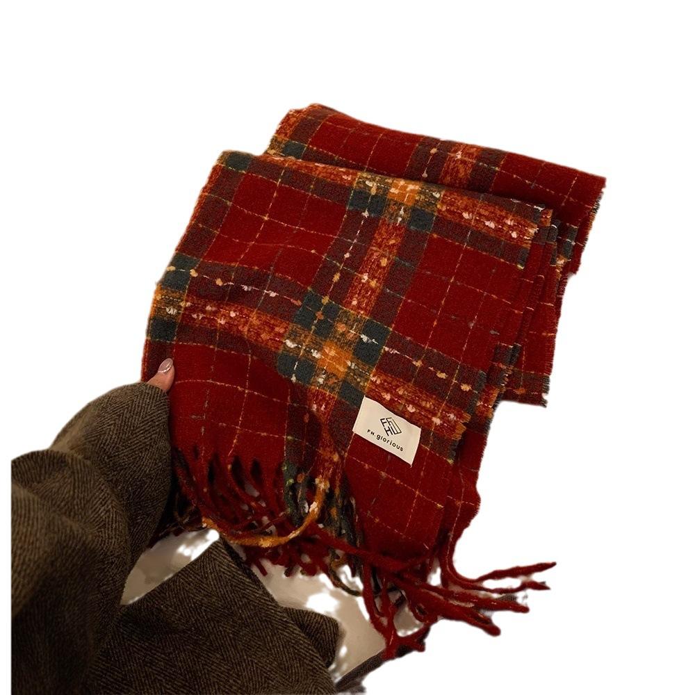 Christmas and New Year's red plaid imitation cashmere scarf women's new winter high-end warm wool scarf