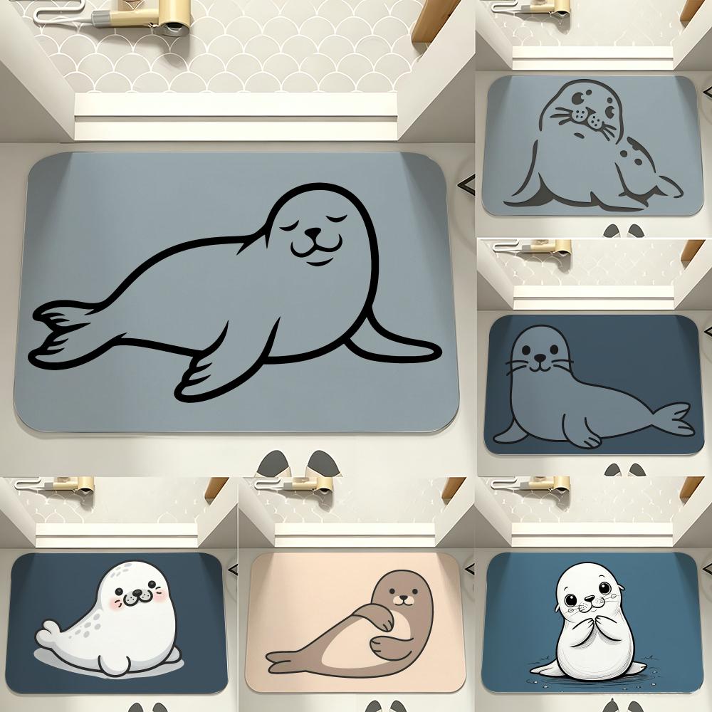Cute Round Face Seal Floor Mat carpet diatom mud bathroom quick-drying absorbent floor mat household bathroom