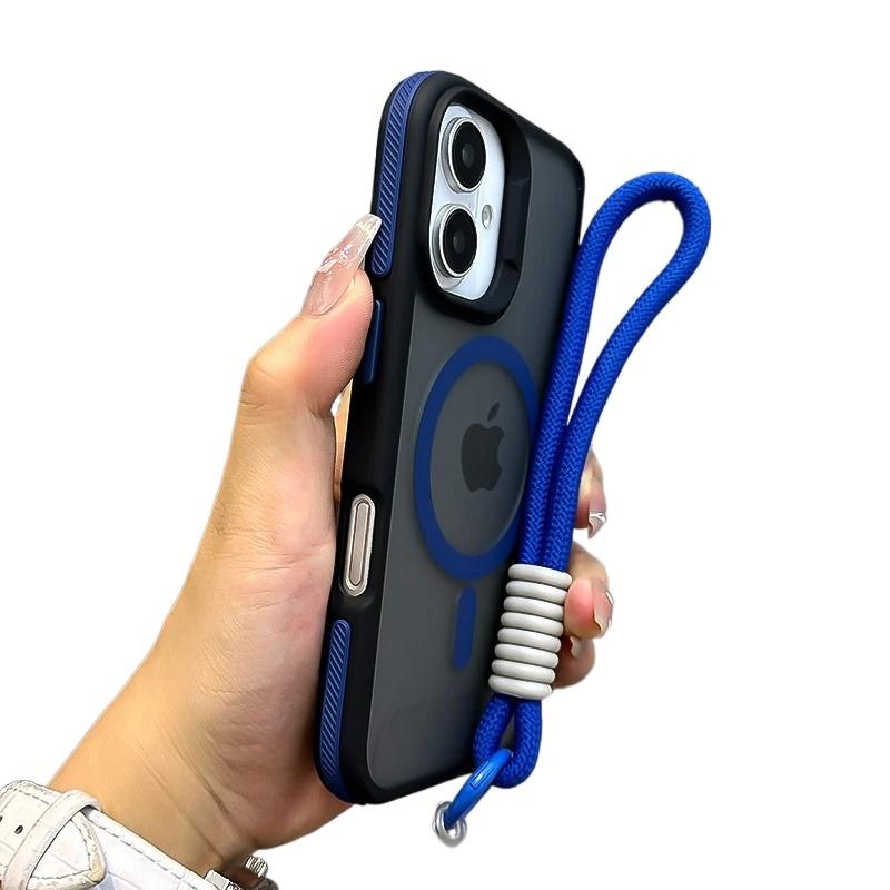 Luxus mit Lanyard Magsafe Mattes Durchscheinendes Case für iPhone 16 12 13 14 11 15 Pro Max Plus Magnetische Kabellose Ladehülle