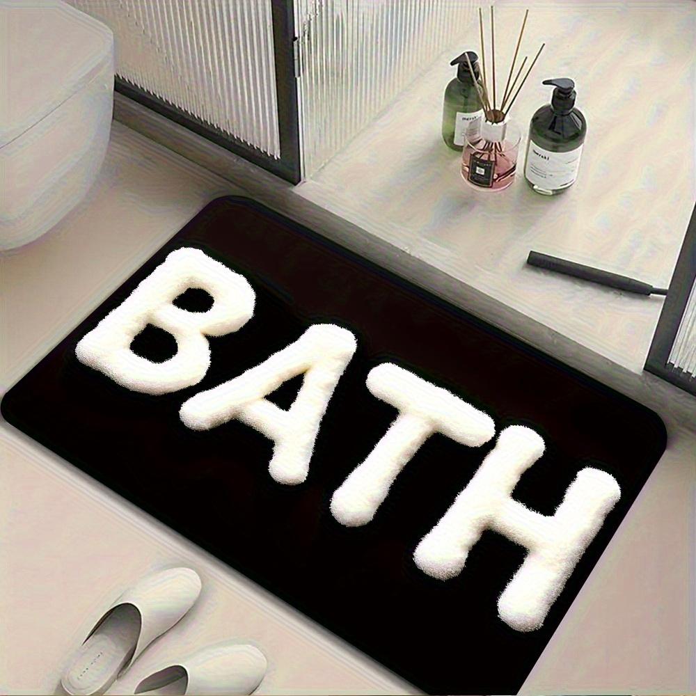 "BATH" Doormat, Quick-Dry Non-Slip Bath Rug, Modern Black White Door Carpet for Bathroom Entryway
