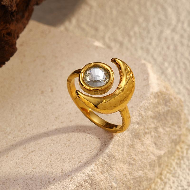 European and American Ins Style Ring Light Luxury Fashion Versatile Diamond-encrusted Stainless Steel Plated 18K Gold Multi-layer Ring Women's Adjusta