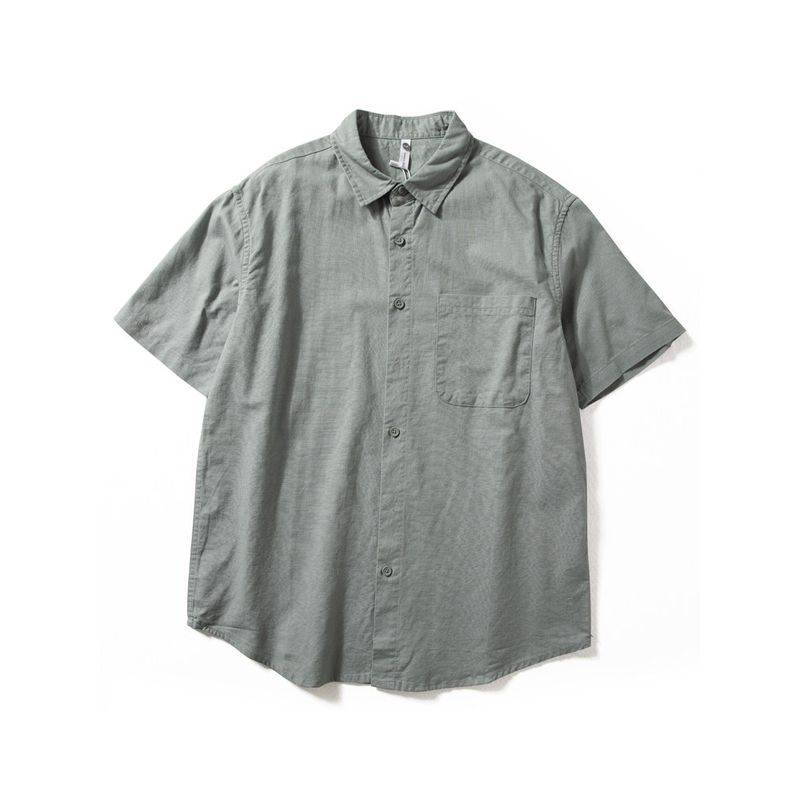 Linen Shirt Men's Short-Sleeved Summer Thin Breathable Chinese Style Linen Top Solid Color Casual Loose Cotton and Linen Shirt