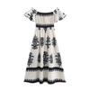 Jnleaog Autumn New Women's Clothing Fashion Style French Fashion All-Match Print Smocking off-Shoulder Dress
