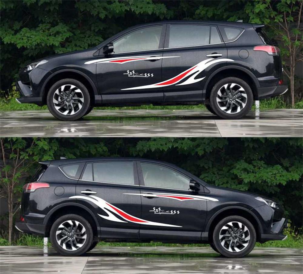 Pair Of Truck Pickup SUV Body Side White & Red Vinyl Graphics Decal Stickers New