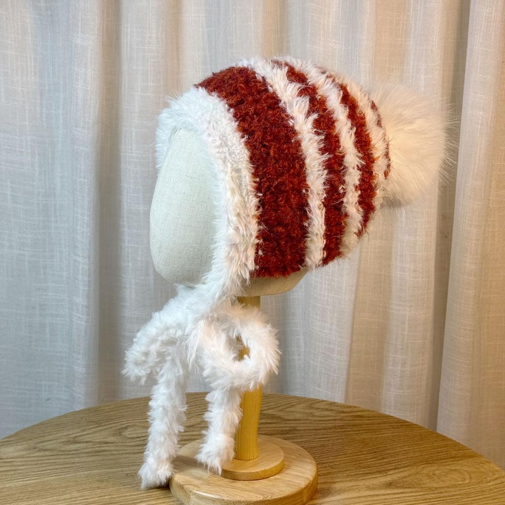 Plush Hat for Women in Autumn and Winter Thickened Warm Ear Protection Hat with Straps Versatile Cold Proof Lei Feng Hat