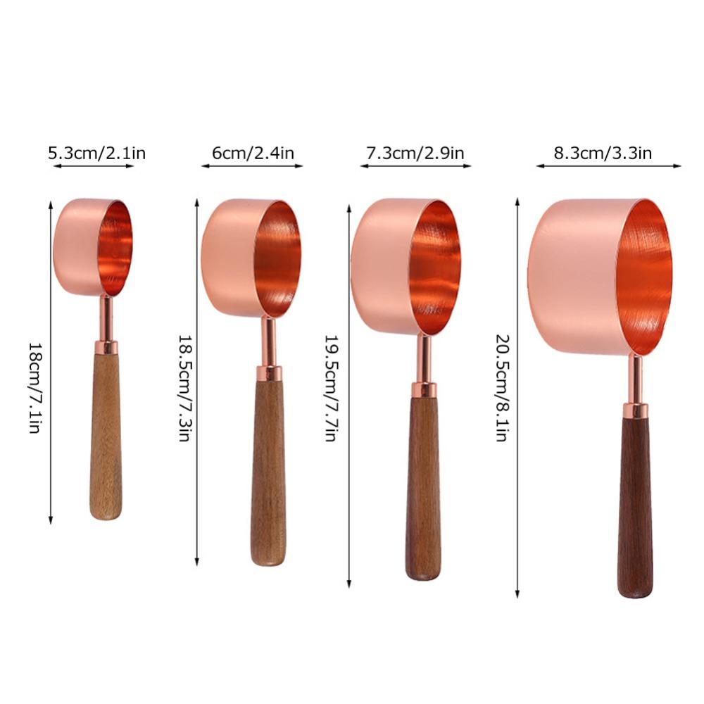 4PC Set Wooden Handle Measuring Cup Set Rose Gold Finish Kitchen Measuring Tools Kitchen Use