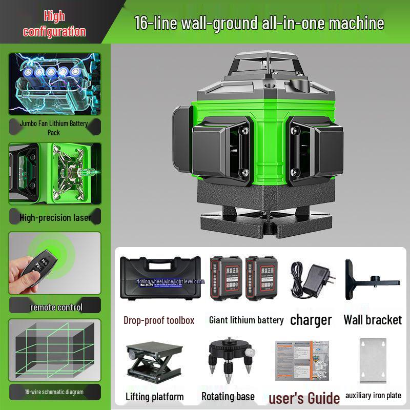 Germany High-Precision 16-Line Blue/Infrared Laser Level with 12 Green Lines