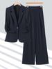 Women's Elegant Wrinkled Seven-Sleeve Blazer Suit with Wide-Leg Pants - Thin Style 2026 Spring/Summer Collection