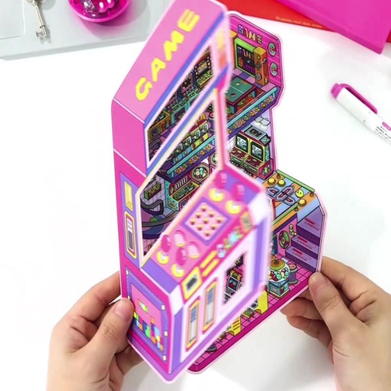 Plus Size Retro Esports Room Flip Cover Landscape Sticker Diy 3D Dopamine Color Cabin Miniature Scene Sticker Gift For Kid Child