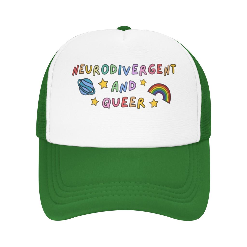 Neurodivergent and Queer Trucker Hat Breathable Mesh Baseball Cap Adjustable Adult Casual Sun Protection
