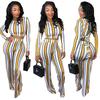 D9116 Women's Clothing Hot-selling European and American Women's Clothing, Long-sleeved Striped Printed Back Strap Set