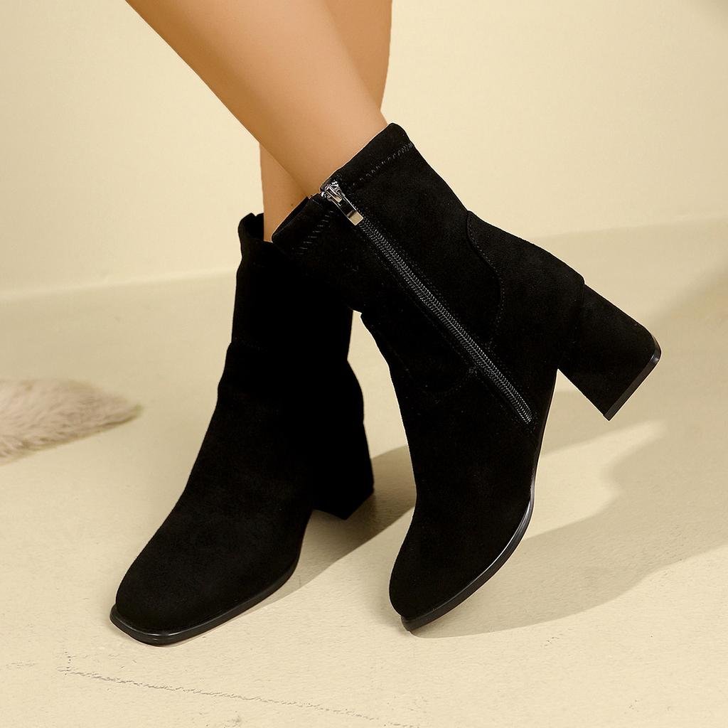 Ghete scurte de damă de primăvară, toamnă și iarnă, modele noi, tocuri groase noi, tocuri înalte cu vârf ascuțit, cizme casual elastice de modă pentru femei