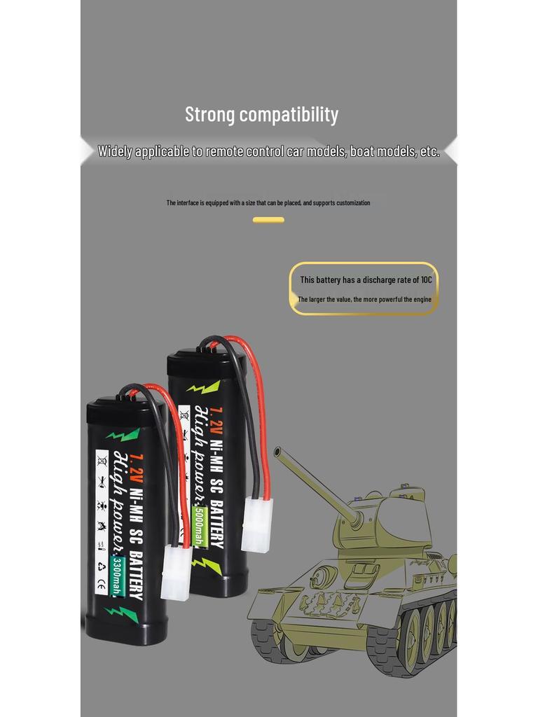 Rechargeable NiMH SC 5000mAh 7.2V Battery Pack for RC Cars, Boats, and Tanks
