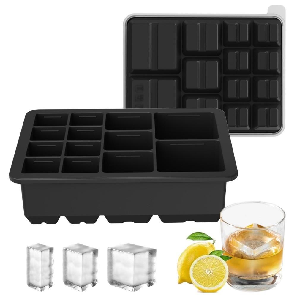 

New Silicone Ice Cube Mold Square Shape Leak Proof Lid Ice Making Mold Multi-size 13 Grid Ice Storage Boxes Whiskey Drinks чёрный