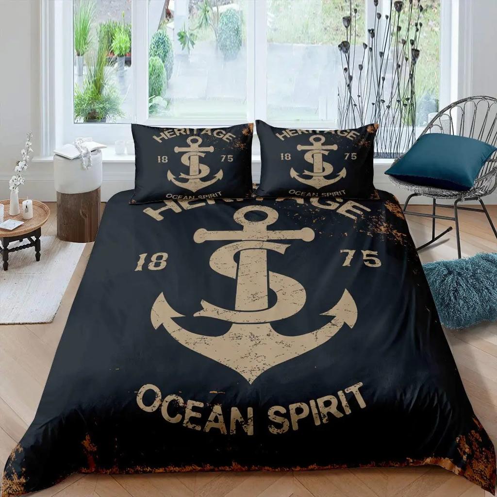 Comforter Anchor Nautical Steamboat Bedding Set Ocean Coastal Theme Blue And White Strip For Kids Adults King Size