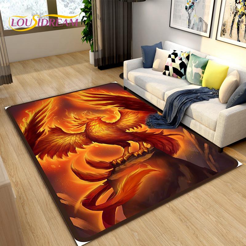 3D Phoenix Bird Area Rug Large,Carpet Rug for Living Room Bedroom Sofa Decoration,Kitchen Bathroom Non-slip Floor Mat  alfombra
