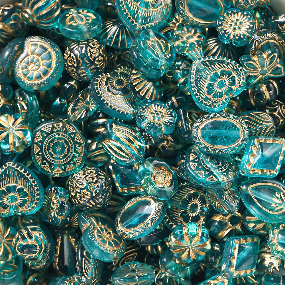 Acrylic Retro Gilded Czech Glass Beads for DIY Jewelry Making