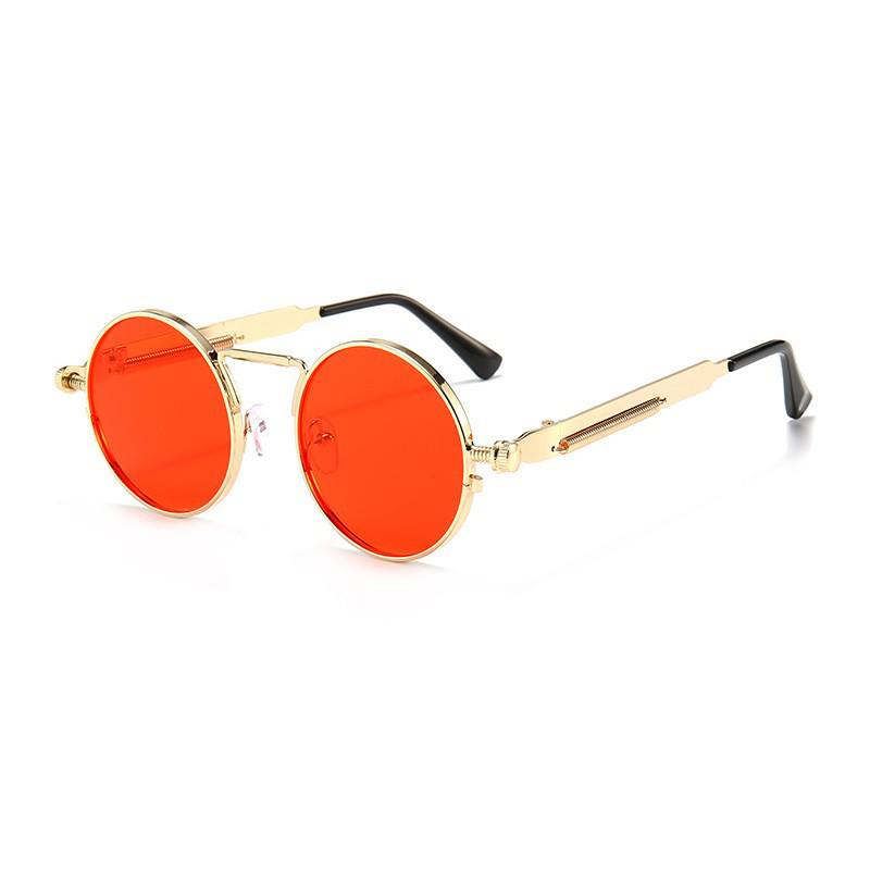 Steampunk Retro Round Sunglasses with Spring Temple for Men and Women