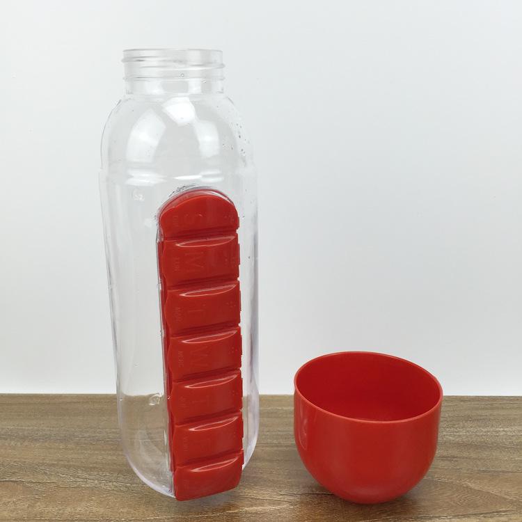 Creative 700ML Water Bottle with Built-In Seven-Day Pill Organizer, Portable & Large Capacity, Two-in-One for Outdoor Use