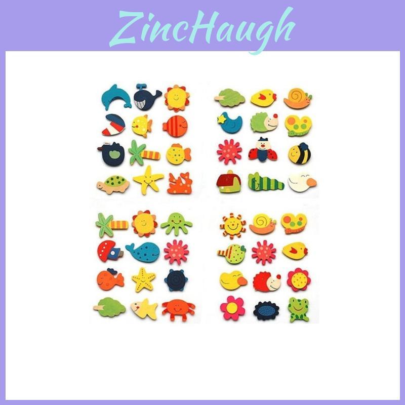 12pcs Set Of Premium Wooden Cartoon Animal Fridge Magnets For Educational Fun