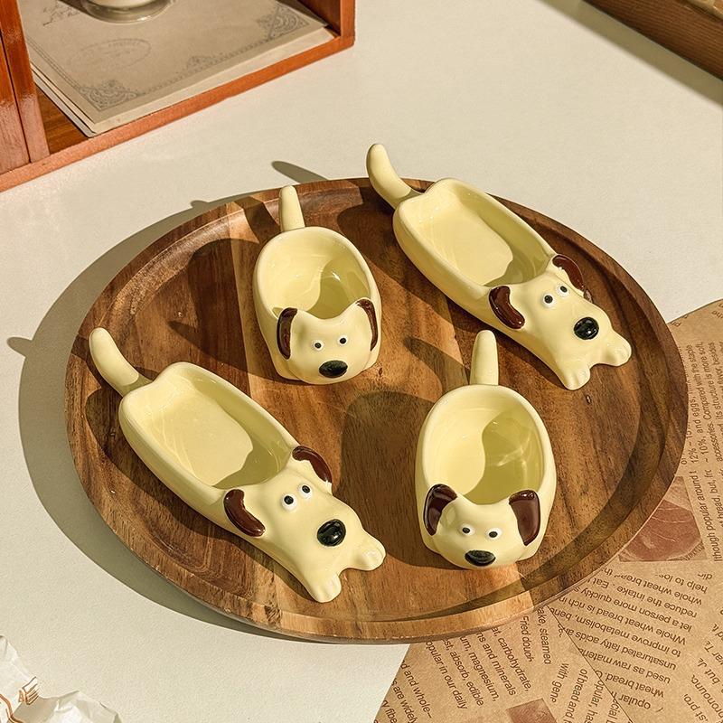 Ins Cute Ceramic Taste Plate, Creative Puppy Shape Dipping Plate, Household Chopstick Holder, Chopstick Holder, Seasoning, Soy Sauce Plate